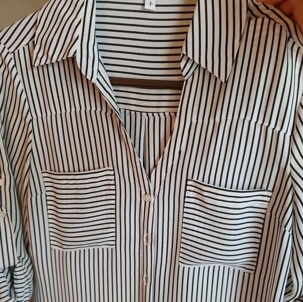 Black and white striped blouse